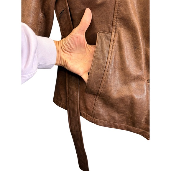 Retro‎ Wilsons Leather Women's Jacket Brown Genuine Leather Belted Blazer Size L - Picture 9 of 9